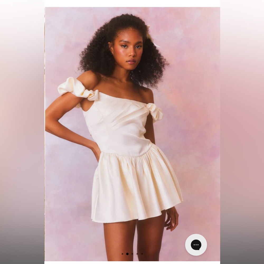 off the shoulder satin mini dress